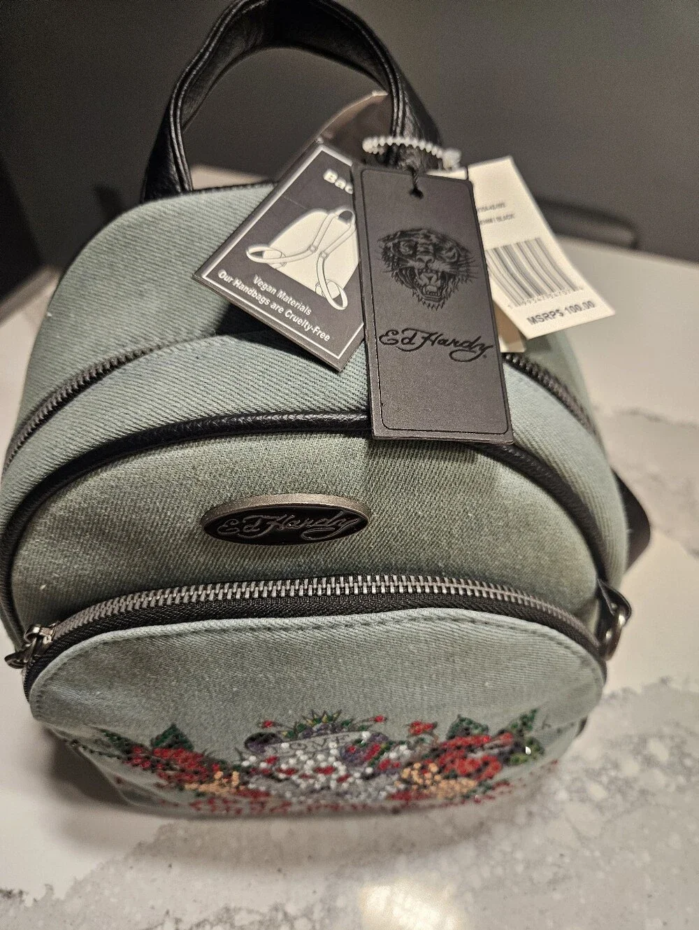 NEW Ed Hardy Light Denim Wash Mini Backpack